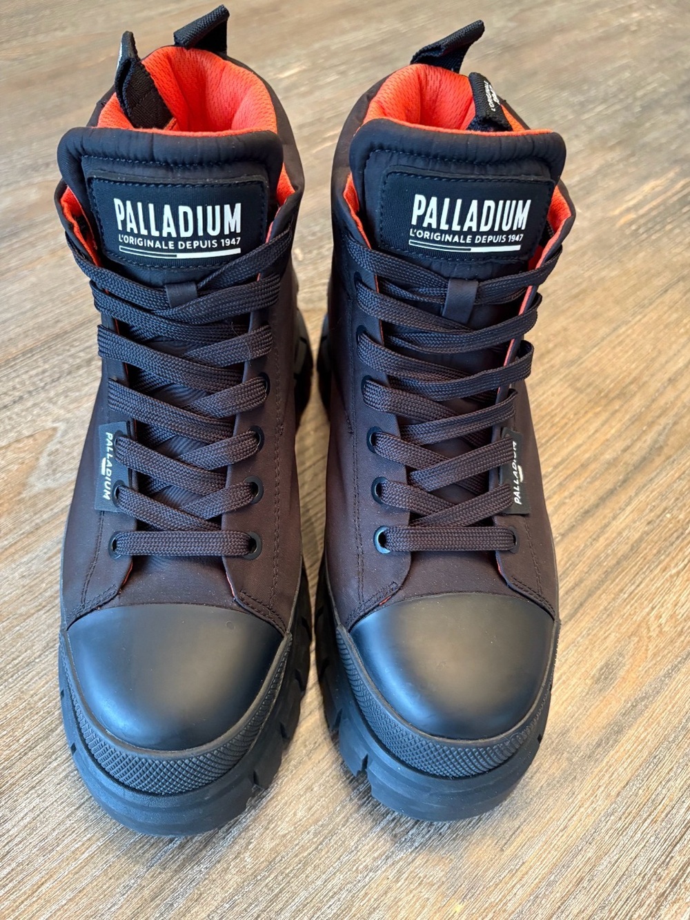 Palladium Men's Black High-Top Boots with Orange Interior